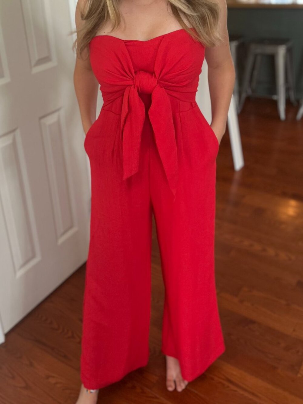 Red strapless romper from petal roz